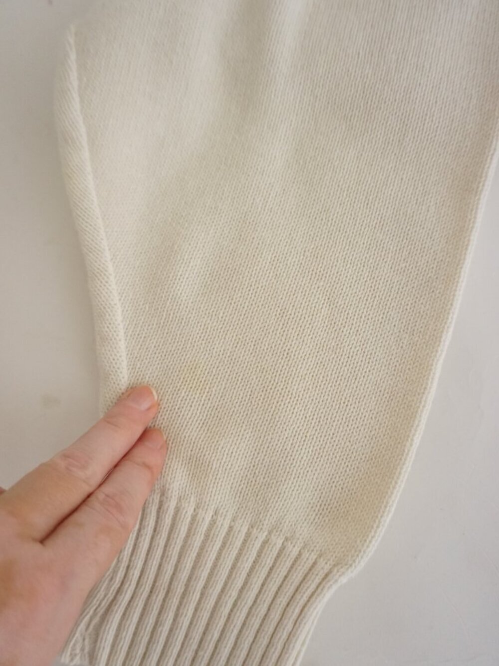Vintage Classics Cream Solid Knit Minimal Ribbed Hem Crew Neck Sweater Cotton M - Picture 9 of 10